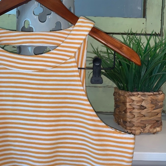 Anthropologie Deletta Isa Mustard Yellow Striped Cut Out Summer Tank Top Size M - Picture 4 of 5